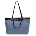 Bolso tote de mezclilla azul con asas de cuero sintético negro y detalles metálicos - Azul Patchwork Negro (Negro)