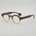 Retro geometric round sunglasses with tortoiseshell and amber two-tone acetate frames - B04 Z-3 / Top Tea Bottom Yellow Clear Lens