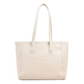 Minimalistische beige Tragetasche mit Litchi-Struktur und langen Riemen für Damen - Weiß