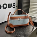 Retro handtas van denim en bruin leer met een verstelbare schouderriem - Lichtblauw