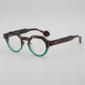 Retro round sunglasses with tortoiseshell and transparent green acetate geometric frames - B04 Z-3 / Top Tortoise Bottom Green Clear Lens