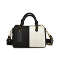 Borsa a mano Boston in tela a contrasto con manici neri e tracolla a righe rimovibile - Nero & Bianco