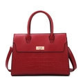 Red crocodile texture patchwork tote bag with gold metal lock and detachable shoulder strap - Burgundy