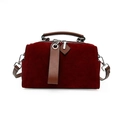 Burgundy plush pillow bag with brown leather handles and silver metal hardware - Burgundy