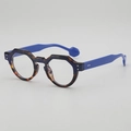 Retro geometric sunglasses with tortoise shell frame and vibrant blue temples detail - B04 Z-3 / Top Blue Bottom Tortoise Clear Lens