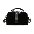 Black plush suede Boston pillow bag with leather handles and detachable shoulder strap - Black