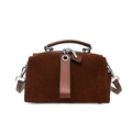 Deep brown suede pillow bag with crossbody strap and silver hardware accents - Coffee