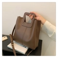 Borsa tote marrone vintage con manico quadrato e tracolla regolabile in pelle PU - Marrone
