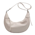 Bolso de hombro media luna blanco crema minimalista con acabado de cuero liso y correa ajustable - Blanco Roto