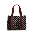 Bolso tote de cuadros con detalles de flecos y cierre de flor dorada estilo vintage chic - Rejilla Negra