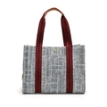 Bolso tote acolchado con textura tejida en azul y blanco y asas de lona roja - Azul