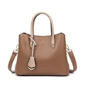 Brown lychee leather tote bag with snakeskin pattern handles and detachable strap - Khaki