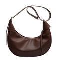 Bolso de hombro media luna de cuero PU mate marrón oscuro con borla vintage - Marrón