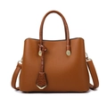 Brown faux leather tote bag with snakeskin textured handles and a detachable shoulder strap - Brown