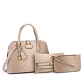 Set di borse beige con trama a coccodrillo, dettagli dorati e ciondolo a lucchetto - Set da 3 Pezzi con Motivo a Coccodrillo / Cachi