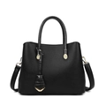 Elegant black lychee grain handbag with crocodile texture handle and gold hardware detail - Black