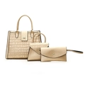 Champagne gold 3-piece tote bag set with crocodile pattern and metal H-buckle - Gold