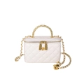 Off-white quilted crossbody bag with hollow flower metal handle and gold chain strap - White