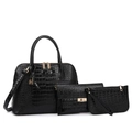 Set 3 pezzi di borse nere con goffratura a coccodrillo, portafoglio e pochette coordinati - Set da 3 Pezzi con Motivo a Coccodrillo / Nero
