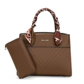 Set borsa tote e portafoglio marrone scuro retrò con sciarpa decorativa e trama goffrata a V - caffè