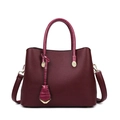 Elegant wine red tote bag in lychee pattern leather with crocodile textured handles - Fuschia