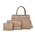 Conjunto de bolsos de 3 piezas camel con textura de cocodrilo y cierre metálico plateado - Caqui