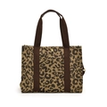Modieuze canvas shopper met luipaardprint, bruine handvatten en gouden metalen gesp - Luipaardprint