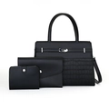 Conjunto de 3 bolsos negros con bolso grande, sobre y cartera en ecopiel de cocodrilo - Negro