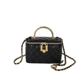Black quilted mini crossbody bag with gold chain strap and floral zipper pull details - Black