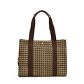 Klassieke schoudertas met pied-de-poule patroon in bruin en kaki met gouden gesp - Houndstooth