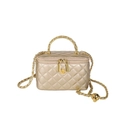 Chic gold quilted mini crossbody bag with metal top handle and chain strap - Gold