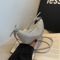Sparkly silver rhinestone crescent bag with stylish knot strap and sleek metal zipper - Gray