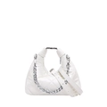 Borsa a mezzaluna bianca trapuntata con catena argento e finitura lucida elegante - Bianco