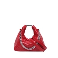 Borsa hobo trapuntata rossa con catena argento e tracolla regolabile per donne - Rosso