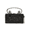 Acrylic box clutch with stone texture, lion head metal handles, and silver chain strap - Black