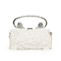 Clear acrylic box bag with stone texture and silver lion head metal handle detail - White