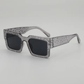 Retro rectangular sunglasses with sparkling crystals on transparent grey frame and black lens - Translucent Grey Frame Grey Lens
