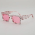 Vintage rectangular pink sunglasses with sparkling rhinestones for party and hip-hop style - Transparent Pink Frame Pink Lens