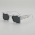 Retro rectangular sunglasses with sparkling rhinestones on white frame and dark lenses - White Frame Gray Lens