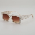 Retro rectangular sunglasses with rhinestone crystals and brown gradient lenses - Transparent Tea Frame Double Brown Lens