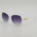 Schicke Damen Oversize Sonnenbrille in Weiß mit lila Verlaufsgläsern und Goldakzenten - Weißer Rahmen Graue Gläser