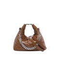 Brown quilted crescent handbag with silver metal chain and adjustable strap for women - Brown