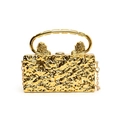 Golden acrylic box clutch with hammered texture and lion head metal handles - Gold