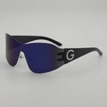 Y2K wraparound oversized mirrored sunglasses with black frame and blue lenses - UV400 Protection / Black Frame Blue Mirrored Lens