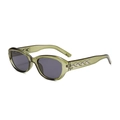 Retro cat-eye sunglasses with transparent olive green frames and silver metal accents - Green Frame Grey Lens