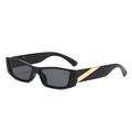 Retro rectangle sunglasses with black frames and gold metal temple accents - Black Frame Black Grey Lens