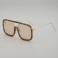 Classic tortoiseshell square frame sunglasses with gold double bridge design for men - Tortoise Shell Frame