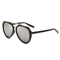 Lunettes aviateur modernes avec monture noire, pont doré et verres à effet miroir argent - Monture Noire Miroir Argent