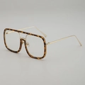Classic tortoise square frame sunglasses with golden metal temples for stylish men - Demi Frame Clear Lens