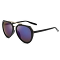 Moderne unisex zonnebril met zwart montuur, gouden brug en paarse spiegelglazen - Zwart Frame Blauwe Spiegelglazen